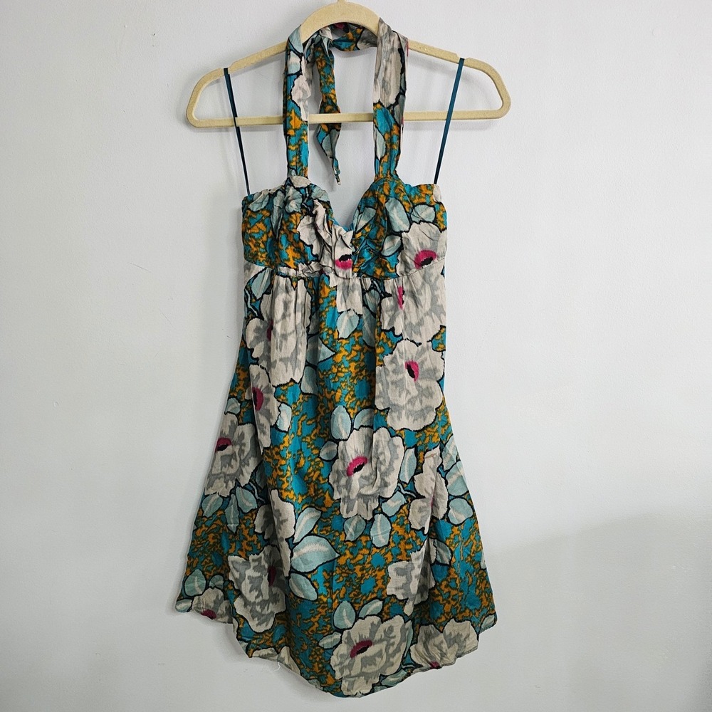 The‎ Limited 0 Halter Dress Floral Print Babydoll Mini Teal Pink Party Y2K